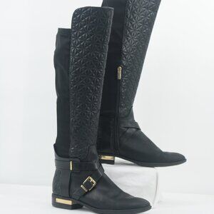 Vince Camuto PATIRA Tall Riding Boots 8M Black Leather Gold Quilted